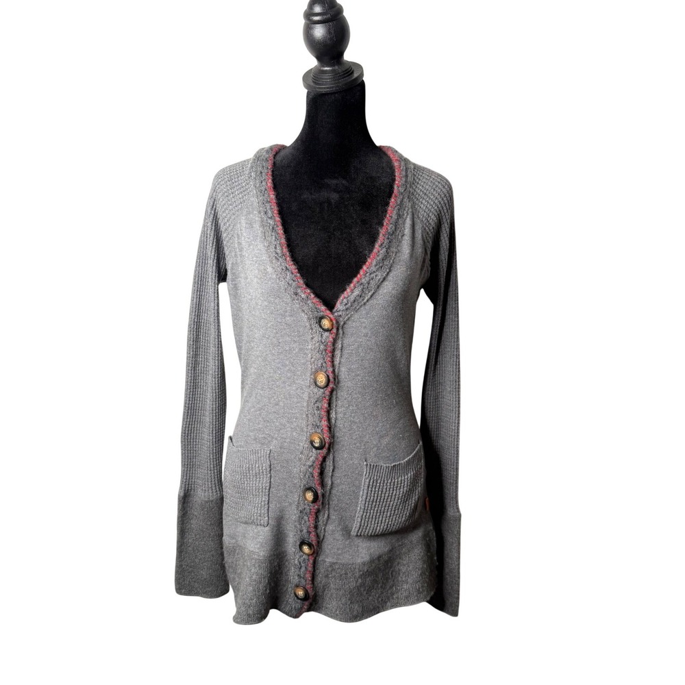 Grunge Fairycore Waffle Knit Blanket Stitch Cardigan Sweater Womens S Gray Cozy
